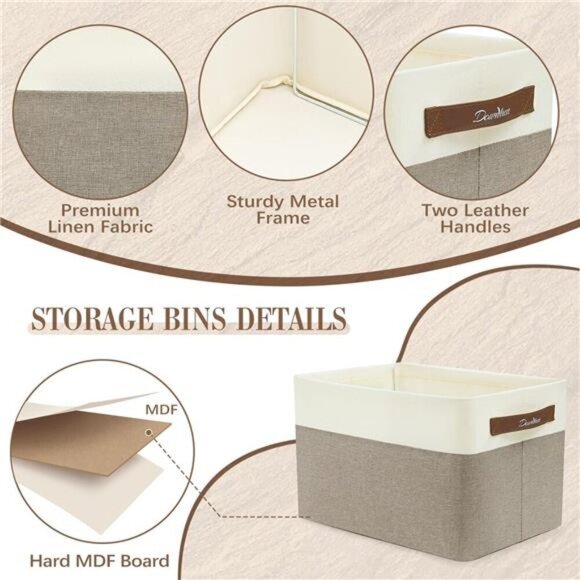 downluxe 3 Pack Collapsible Storage Bins for Shelves, Large Storage Basket with - Picture 3 of 8